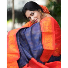 Mayawye Women's Silk Printed Saree With Unstitched Blouse 5.5Mtr (Blue)