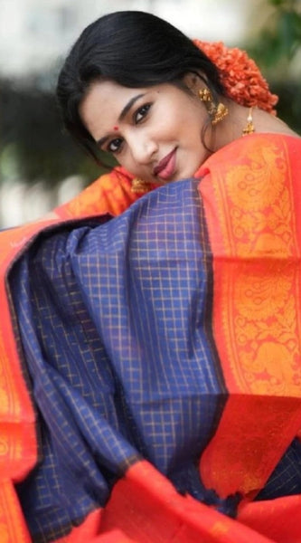 Mayawye Women's Silk Printed Saree With Unstitched Blouse 5.5Mtr (Blue)