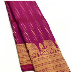 Mayawye Women's Silk Printed Saree With Unstitched Blouse 5.5Mtr (Rani Pink)