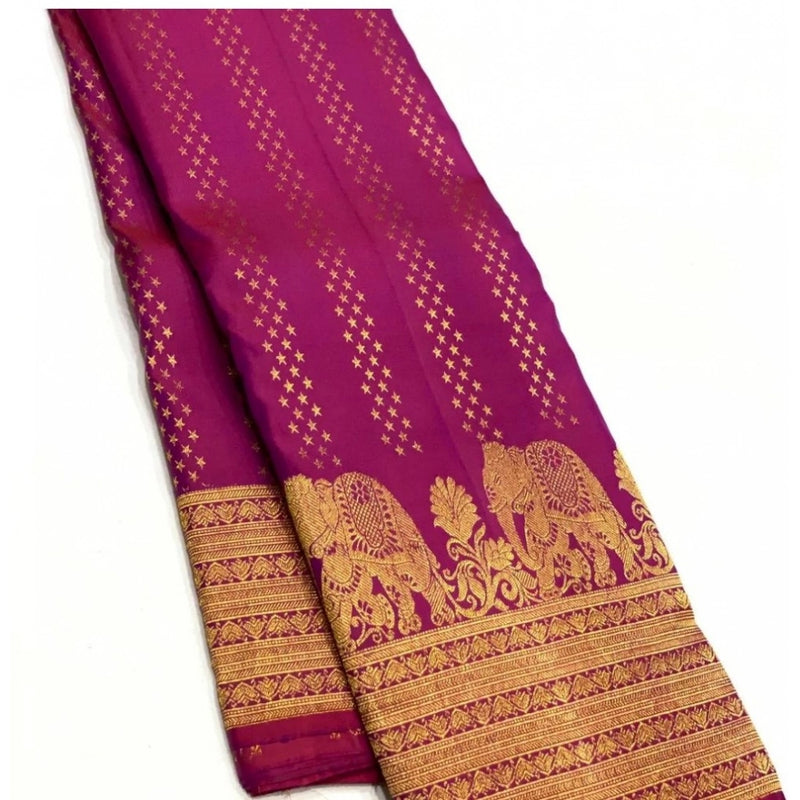 Mayawye Women's Silk Printed Saree With Unstitched Blouse 5.5Mtr (Rani Pink)