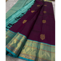 Mayawye Women's Silk Printed Saree With Unstitched Blouse 5.5Mtr (Wine)