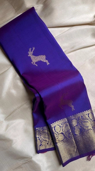 Mayawye Women's Silk Printed Saree With Unstitched Blouse 5.5Mtr (Royal Blue)