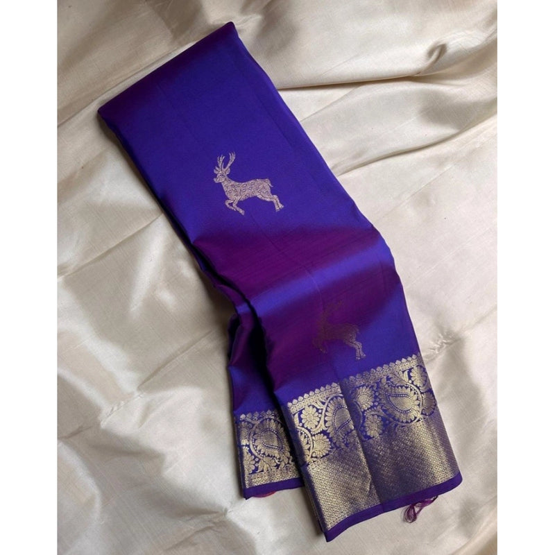 Mayawye Women's Silk Printed Saree With Unstitched Blouse 5.5Mtr (Royal Blue)