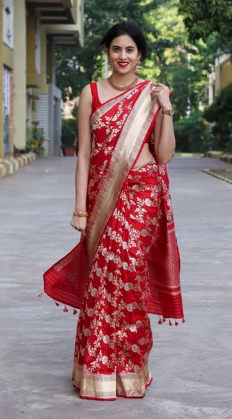 Mayawye Women's Silk Printed Saree With Unstitched Blouse 5.5Mtr (White)