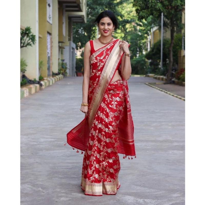 Mayawye Women's Silk Printed Saree With Unstitched Blouse 5.5Mtr (White)