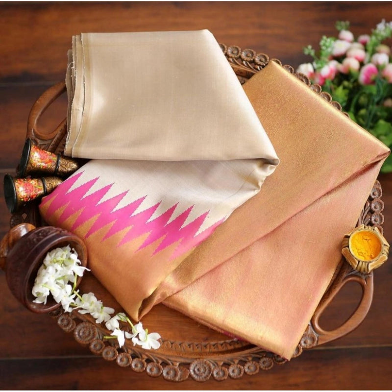 Mayawye Women's Silk Printed Saree With Unstitched Blouse 5.5Mtr (Cream)