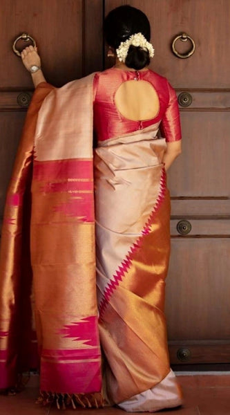 Mayawye Women's Silk Printed Saree With Unstitched Blouse 5.5Mtr (Cream)