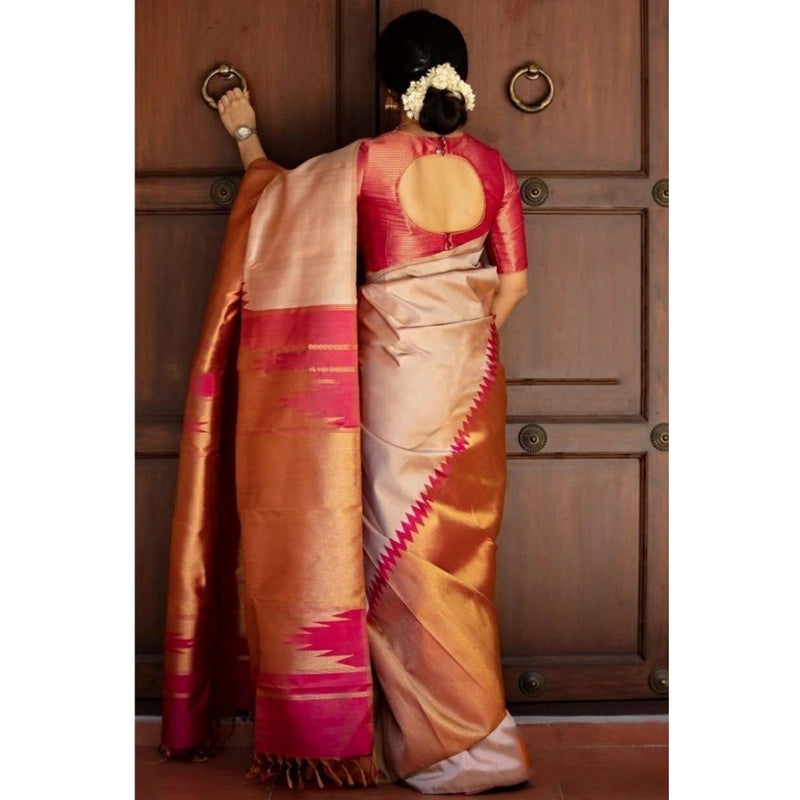 Mayawye Women's Silk Printed Saree With Unstitched Blouse 5.5Mtr (Cream)