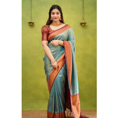 Mayawye Women's Silk Printed Saree With Unstitched Blouse 5.5Mtr (Rama)