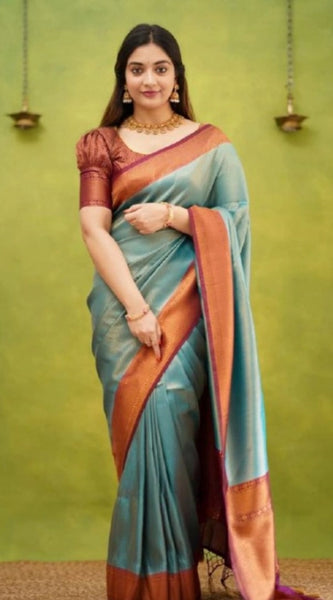 Mayawye Women's Silk Printed Saree With Unstitched Blouse 5.5Mtr (Rama)