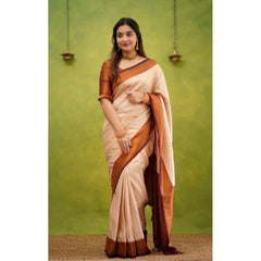 Mayawye Women's Silk Printed Saree With Unstitched Blouse 5.5Mtr (Cream)