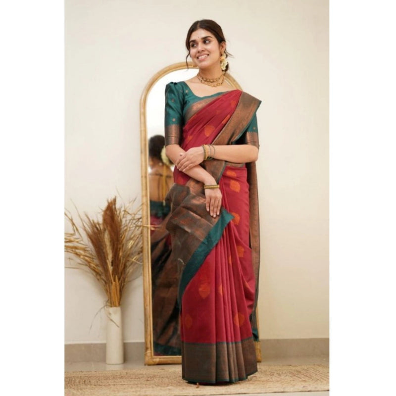 Mayawye Women's Silk Printed Saree With Unstitched Blouse 5.5Mtr (Red)