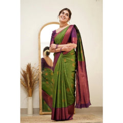 Mayawye Women's Silk Printed Saree With Unstitched Blouse 5.5Mtr (Green)