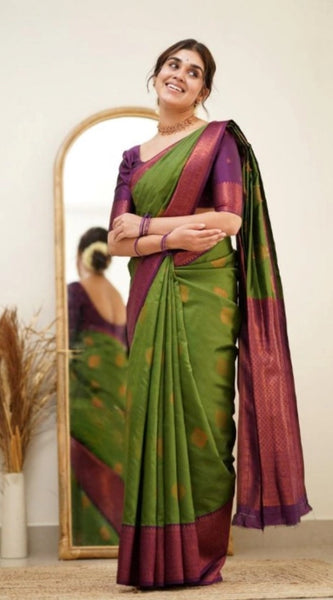 Mayawye Women's Silk Printed Saree With Unstitched Blouse 5.5Mtr (Green)