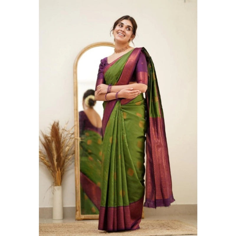 Mayawye Women's Silk Printed Saree With Unstitched Blouse 5.5Mtr (Green)