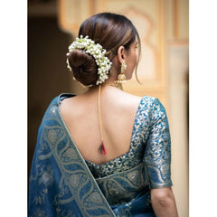 Mayawye Women's Silk Printed Saree With Unstitched Blouse 5.5Mtr (Teal Blue)