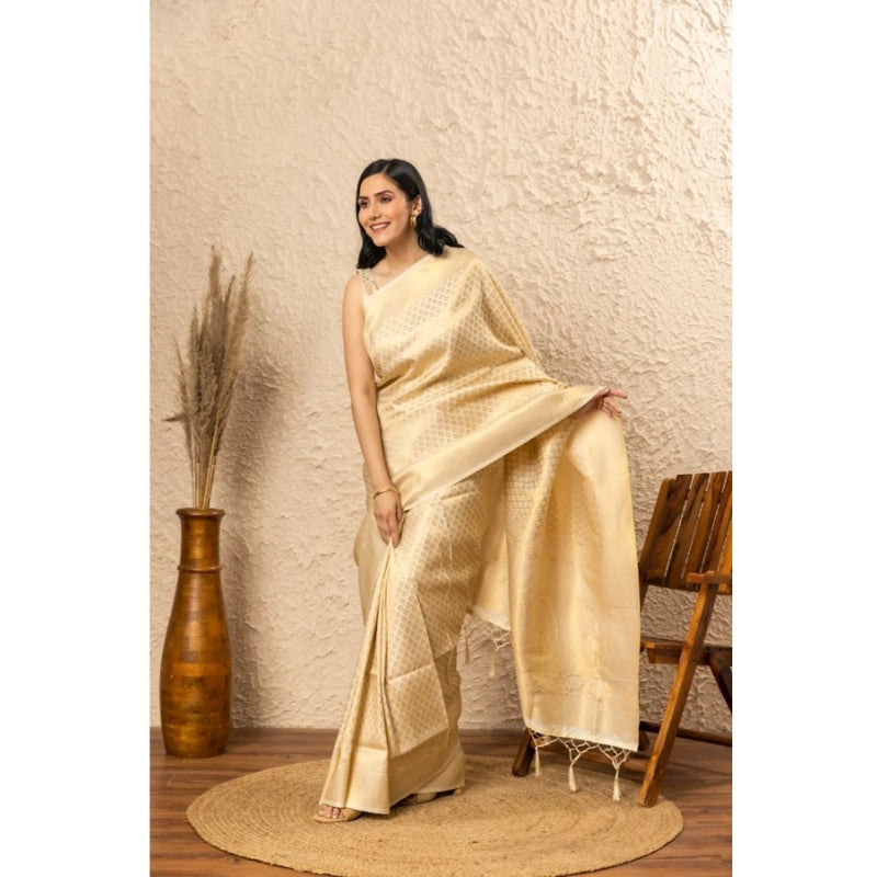 Mayawye Women's Silk Printed Saree With Unstitched Blouse 5.5Mtr (Gold)