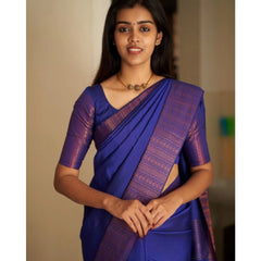 Mayawye Women's Silk Printed Saree With Unstitched Blouse 5.5Mtr (Blue)