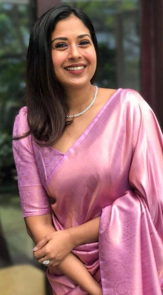 Mayawye Women's Silk Printed Saree With Unstitched Blouse 5.5Mtr (Pink)
