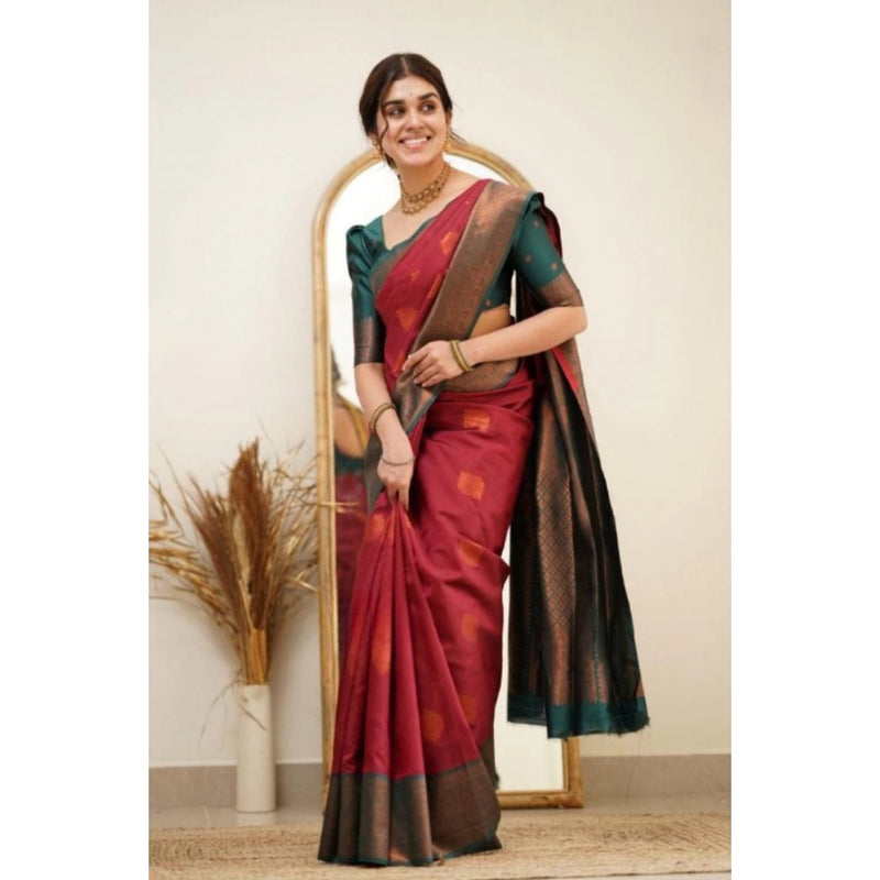 Mayawye Women's Silk Printed Saree With Unstitched Blouse 5.5Mtr (Red)
