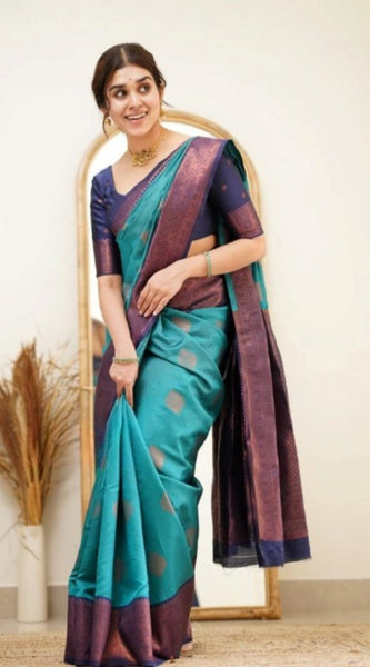 Mayawye Women's Silk Printed Saree With Unstitched Blouse 5.5Mtr (Rama)