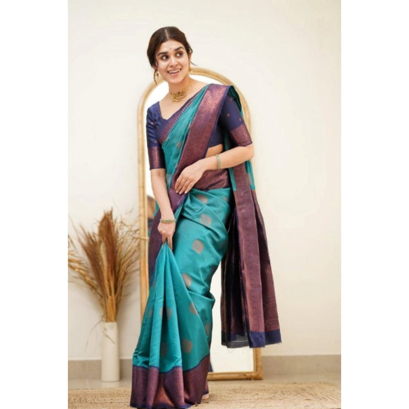 Mayawye Women's Silk Printed Saree With Unstitched Blouse 5.5Mtr (Rama)