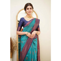 Mayawye Women's Silk Printed Saree With Unstitched Blouse 5.5Mtr (Rama)