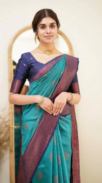 Mayawye Women's Silk Printed Saree With Unstitched Blouse 5.5Mtr (Rama)