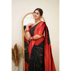 Mayawye Women's Silk Printed Saree With Unstitched Blouse 5.5Mtr (Black)