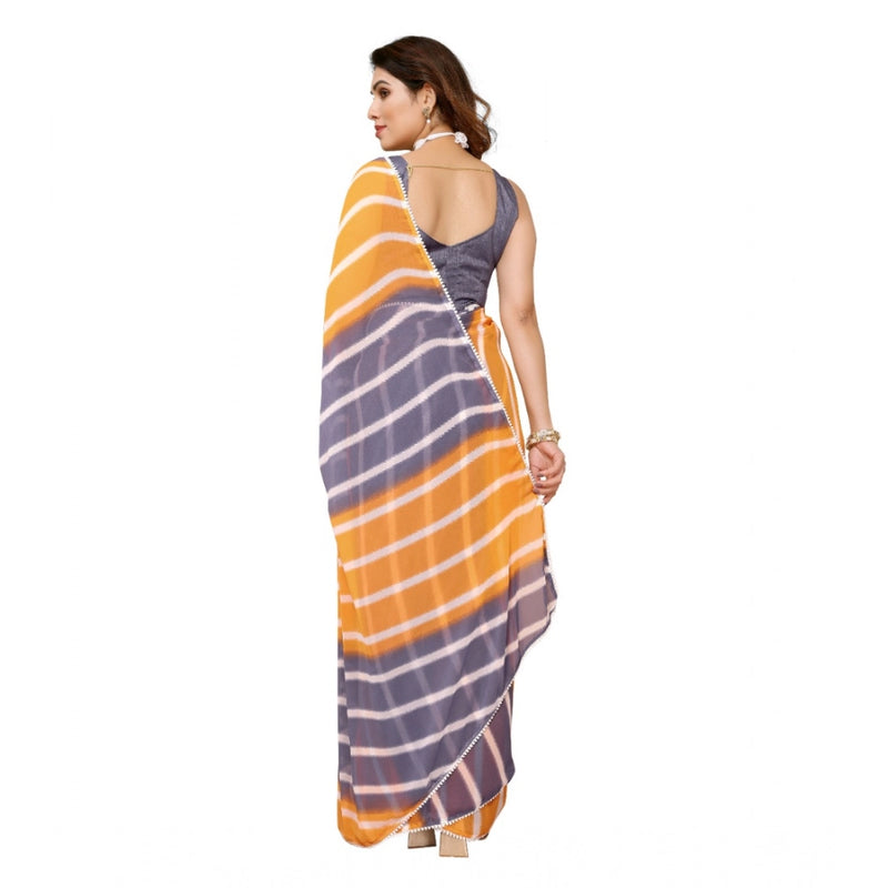 Mayawye Women's Small Lace Georgette Striped Ready-to-Wear Saree With Unstitched Blouse 5.5 Mtr (Orange-Grey)