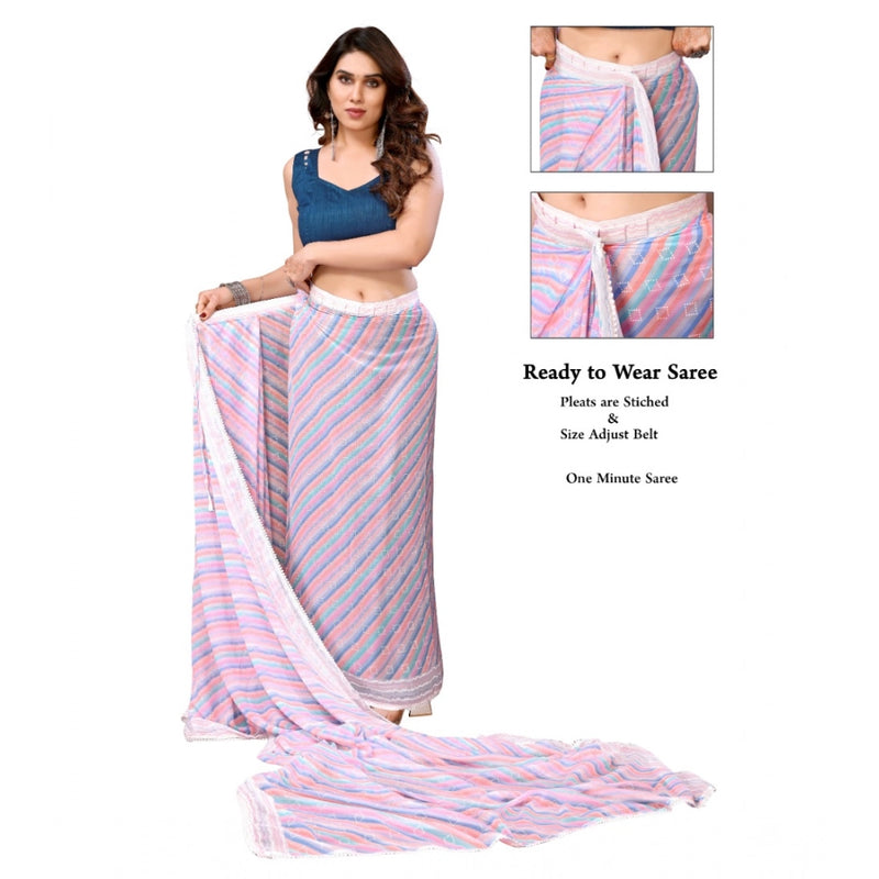 Mayawye Women's Small Lace Georgette Striped Ready-to-Wear Saree With Unstitched Blouse 5.5 Mtr (Purple)