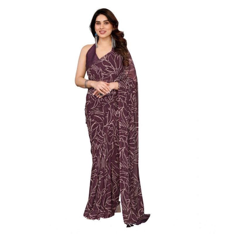 Mayawye Women's Zalar Lace Georgette Printed Ready-to-Wear Saree With Unstitched Blouse 5.5 Mtr (Wine)