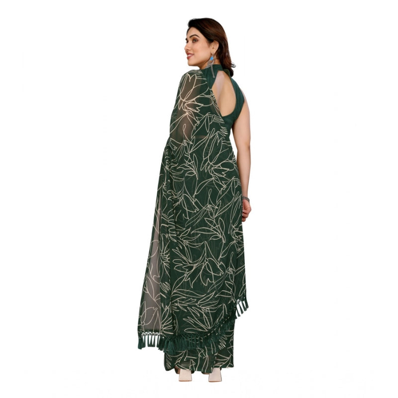 Mayawye Women's Zalar Lace Georgette Printed Ready-to-Wear Saree With Unstitched Blouse 5.5 Mtr (Green)