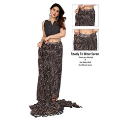 Mayawye Women's Zalar Lace Georgette Printed Ready-to-Wear Saree With Unstitched Blouse 5.5 Mtr (Brown)