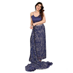 Mayawye Women's Zalar Lace Georgette Printed Ready-to-Wear Saree With Unstitched Blouse 5.5 Mtr (Blue)