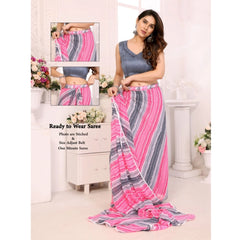 Mayawye Women's Small Lace Georgette Striped Ready-to-Wear Saree With Unstitched Blouse 5.5 Mtr (Grey)