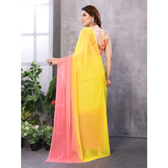 Mayawye Women's Small Lace Georgette Solid Ready-to-Wear Saree With Unstitched Blouse 5.5 Mtr (Pink-Yellow)