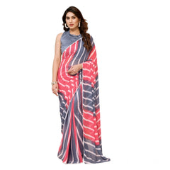 Mayawye Women's Small Lace Georgette Striped Ready-to-Wear Saree With Unstitched Blouse 5.5 Mtr (Pink)