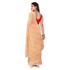 Mayawye Women's Small Lace Georgette Striped Ready-to-Wear Saree With Unstitched Blouse 5.5 Mtr (Yellow)