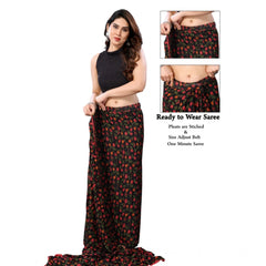 Mayawye Women's Small Lace Georgette Printed Ready-to-Wear Saree With Unstitched Blouse 5.5 Mtr (Black)
