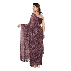 Mayawye Women's Zalar Lace Georgette Printed Ready-to-Wear Saree With Unstitched Blouse 5.5 Mtr (Wine)