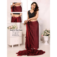 Mayawye Women's  Black Berry Striped Ready-to-Wear Saree With Unstitched Blouse 5.5 Mtr (Red-Black)