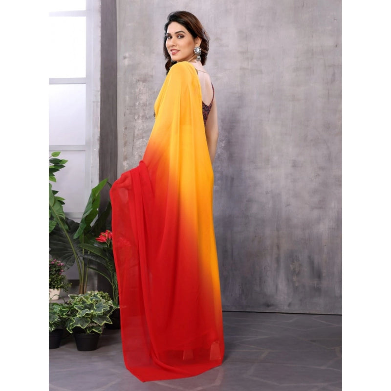 Mayawye Women's Small Lace Georgette Solid Ready-to-Wear Saree With Unstitched Blouse 5.5 Mtr (Red-Orange)
