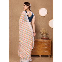 Mayawye Women's Small Lace Georgette Striped Ready-to-Wear Saree With Unstitched Blouse 5.5 Mtr (Orange)