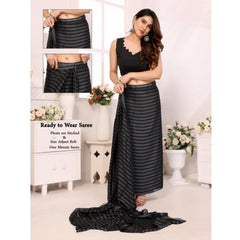 Mayawye Women's  Black Berry Striped Ready-to-Wear Saree With Unstitched Blouse 5.5 Mtr (Grey-Black)