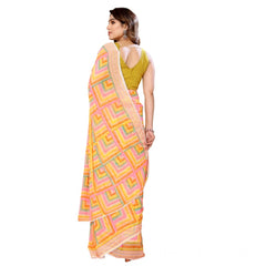 Mayawye Women's Small Lace Georgette Printed Ready-to-Wear Saree With Unstitched Blouse 5.5 Mtr (Yellow)