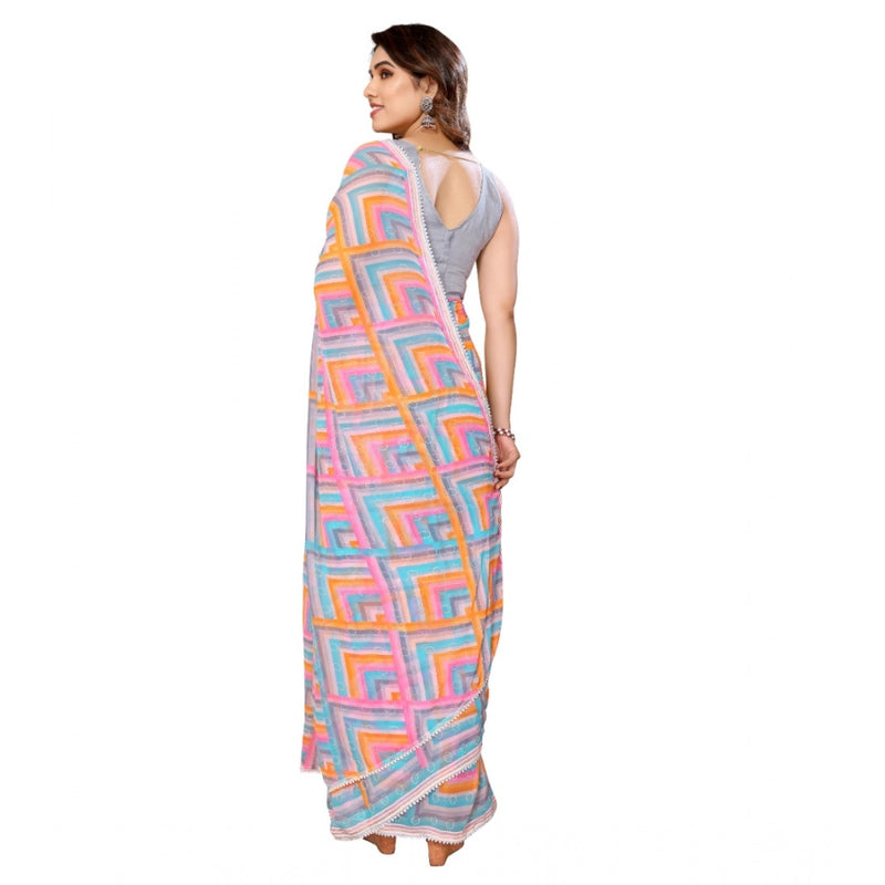 Mayawye Women's Small Lace Georgette Printed Ready-to-Wear Saree With Unstitched Blouse 5.5 Mtr (Grey)