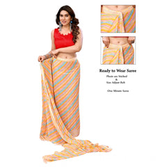 Mayawye Women's Small Lace Georgette Striped Ready-to-Wear Saree With Unstitched Blouse 5.5 Mtr (Yellow)