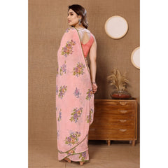 Mayawye Women's Small Lace Georgette Printed Ready-to-Wear Saree With Unstitched Blouse 5.5 Mtr (Peach)