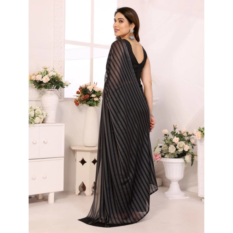 Mayawye Women's  Black Berry Striped Ready-to-Wear Saree With Unstitched Blouse 5.5 Mtr (Grey-Black)